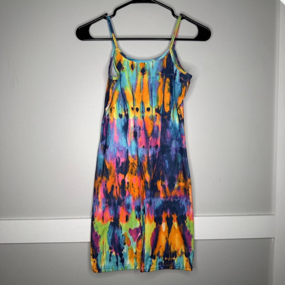 Roma Concept Romper Women Size M Colorful TieDye Stretch Spaghetti Strap Bodycon